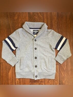 OshKosh Youth Gray Boys Cardigan Sweater Sweatshirt Button Up Size 6 varsity
